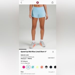 Lululemon Speed up MR lined shorts
